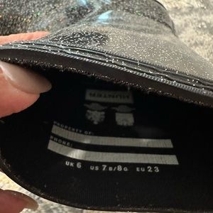 Hunter Girls Glitter Rubber Knee High Rain Boots Black Size 7